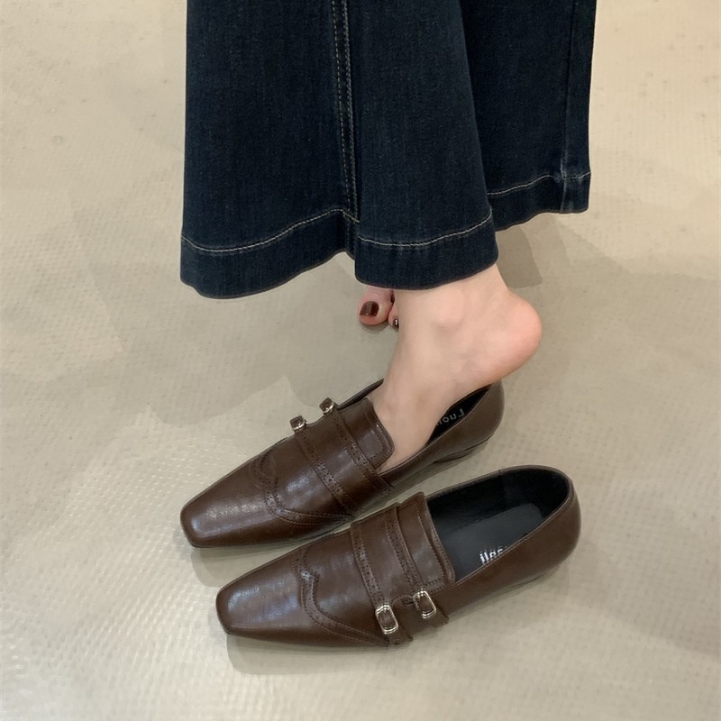 Retro ženske loaferice s četvrtastim vrhom, niski pet, slip-on, jesen 2025, francusko-britanski stil