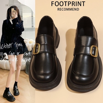 Női bőr loafer cipők, 2025-ös új modell, retro brit stílus, vastag sarok, slip-on, mindennapi viselet diákoknak