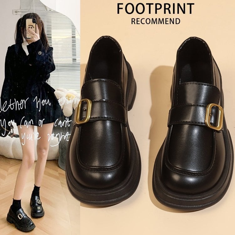 Női bőr loafer cipők, 2025-ös új modell, retro brit stílus, vastag sarok, slip-on, mindennapi viselet diákoknak