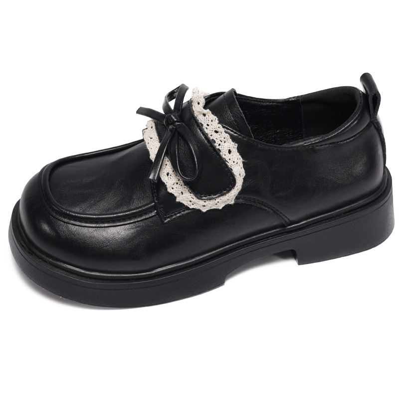 Ženske loaferice s okruglim vrhom, čipkastom mašnicom, Mary Jane, kožne cipele s debelim potplatom, proljeće 2026, britanski vintage stil