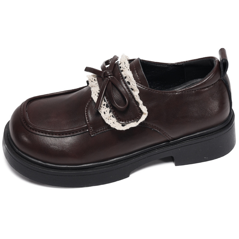 Ženske loaferice s okruglim vrhom, čipkastom mašnicom, Mary Jane, kožne cipele s debelim potplatom, proljeće 2026, britanski vintage stil
