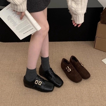 Modni ženski loaferi s unutarnjim podizanjem od 3 cm, zimski britanski stil, kvadratni vrh, brogue, s plišanim podstavom, retro 2025