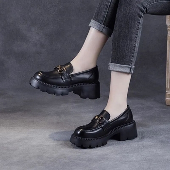 Ženske kožne loaferice s debelim potplatom, novi model, britanski stil, izuzetno mekane, slip-on, visina pete 6–8 cm
