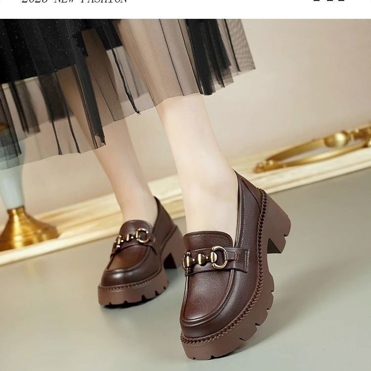 Ženske kožne loaferice s debelim potplatom, novi model, britanski stil, izuzetno mekane, slip-on, visina pete 6–8 cm