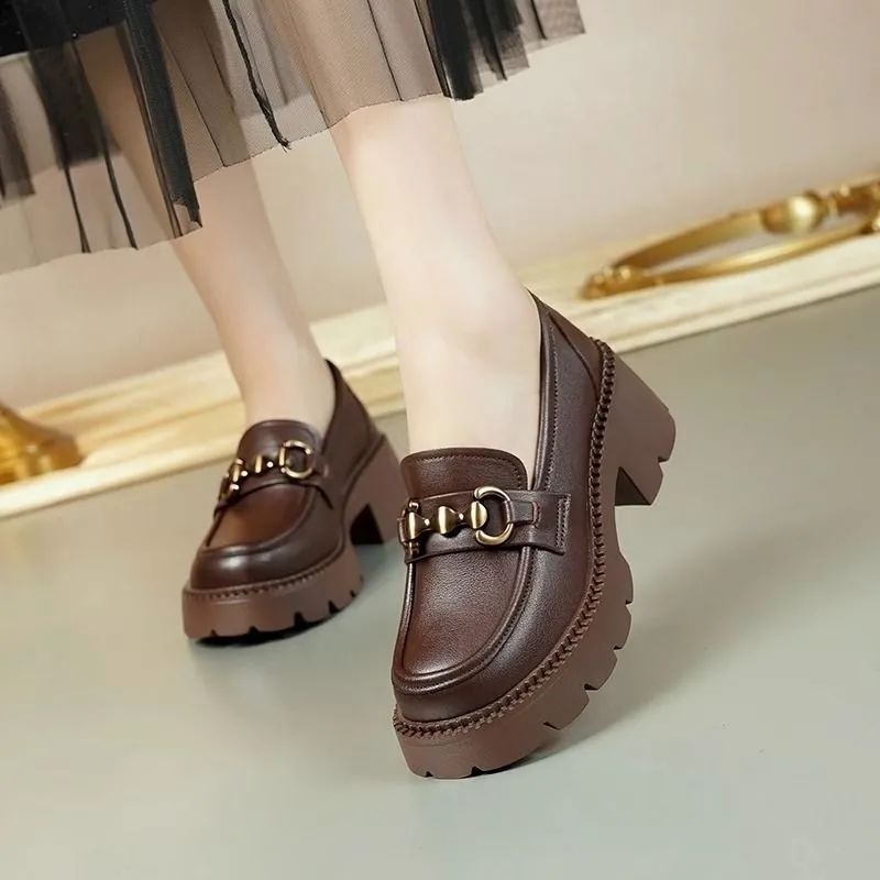 Ženske kožne loaferice s debelim potplatom, novi model, britanski stil, izuzetno mekane, slip-on, visina pete 6–8 cm