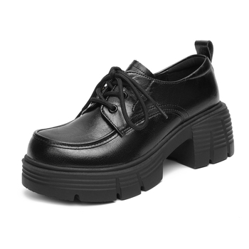 Ženske loaferice s debelim petom i platformom, od mekane kože, s vezicama, s debelim petom