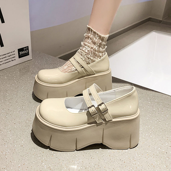 Ženske Mary Jane cipele od francuske lakirane kože, jesen 2024, preppy školski stil, debeli potplat, niski izrez s kopčom