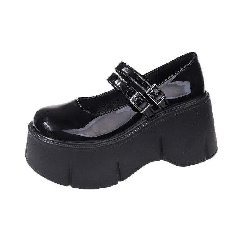 Ženske Mary Jane cipele od francuske lakirane kože, jesen 2024, preppy školski stil, debeli potplat, niski izrez s kopčom