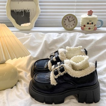 Ženske britskog stila loaferice s plišastom podstavom, debelim potplatom, retro Mary Jane kožne cipele