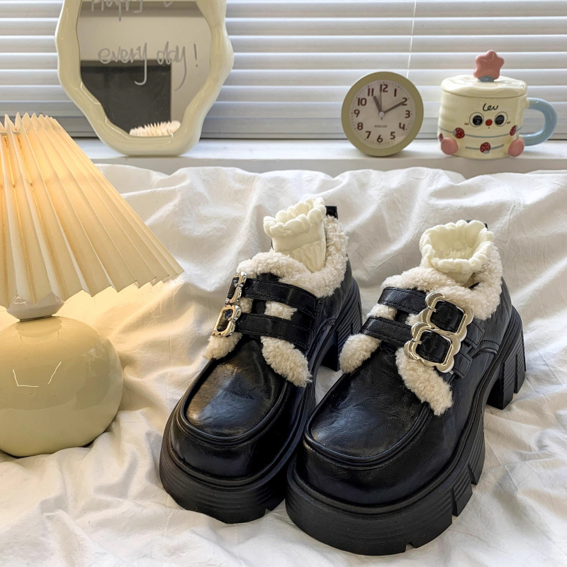 Ženske britskog stila loaferice s plišastom podstavom, debelim potplatom, retro Mary Jane kožne cipele