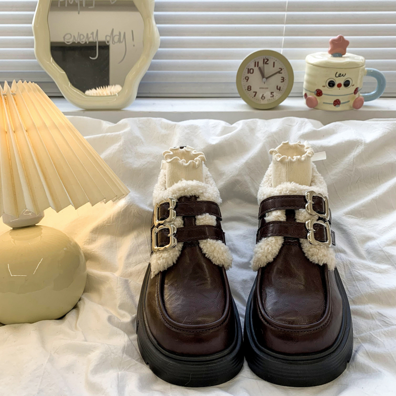 Ženske britskog stila loaferice s plišastom podstavom, debelim potplatom, retro Mary Jane kožne cipele