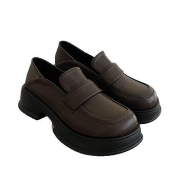 Ženske kožne loaferice u retro britanskom stilu, proljeće 2026, francuski stil s debelom potplatom, slip-on, okrugli vrh