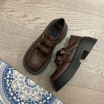 Ženske japanskog stila loaferice s crnom debelom potplatom, platformom, inspirirano JK uniformom
