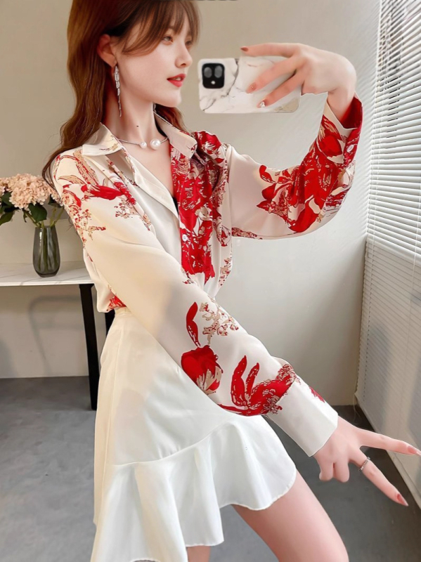 Női középhosszú poloing nyomott mintával, francia ihletésű elegancia, polo gallér, 2025 tavasz