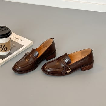 Ženski loaferi od ovčje kože i prave kože, s debelim petom, slip-on, britanskog stila, svakodnevne casual cipele, 2026 novi model