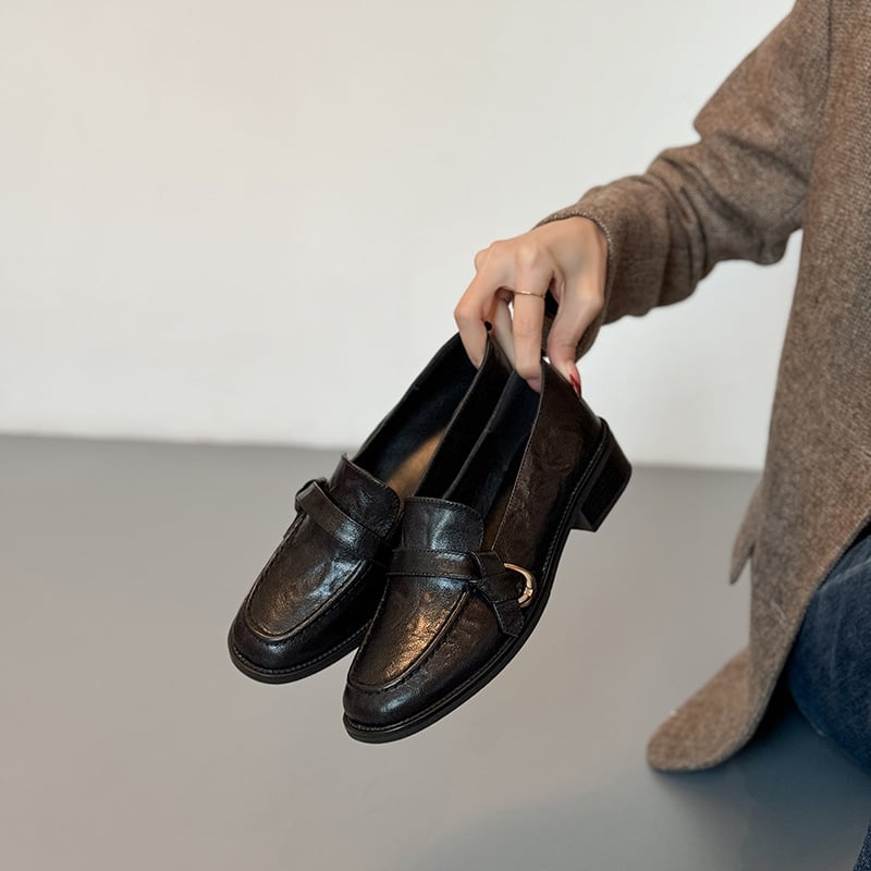 Ženski loaferi od ovčje kože i prave kože, s debelim petom, slip-on, britanskog stila, svakodnevne casual cipele, 2026 novi model