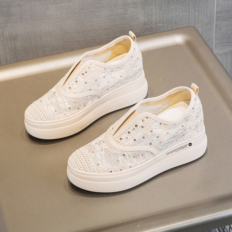 Trendy Sunday ženske cipele s platformom, slip-on, mrežasti gornji dio, loafers, casual tenisice, visina platforme 6-8 cm