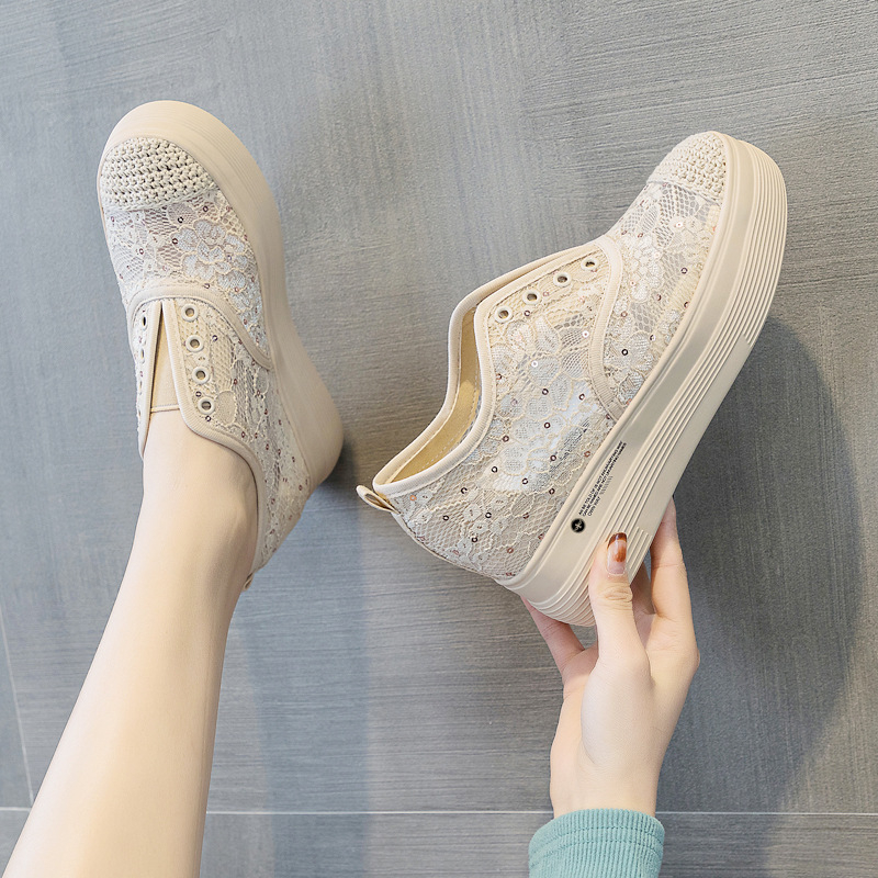 Trendy Sunday ženske cipele s platformom, slip-on, mrežasti gornji dio, loafers, casual tenisice, visina platforme 6-8 cm
