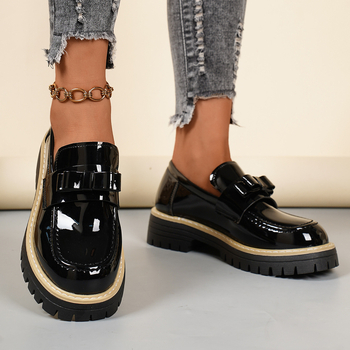 Damske loaferice s mašnicom, platforma, britanski stil, PU koža