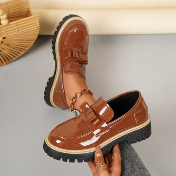 Damske loaferice s mašnicom, platforma, britanski stil, PU koža