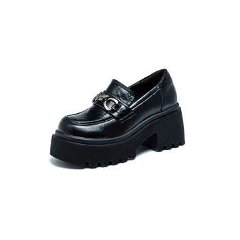 Ženski loafers s debelim potplatom za povećanje visine, platforma, 2025 novi model, britanski stil, crne kožne slip-on cipele