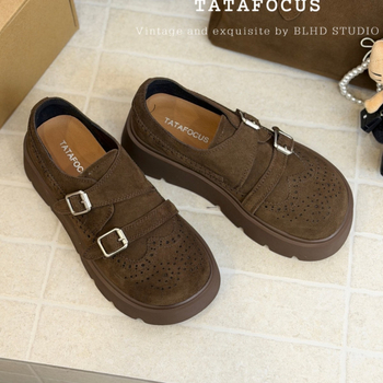 Ženske brogue cipele s debelim potplatom, udobne loaferice s kopčom pojasa, britanski stil