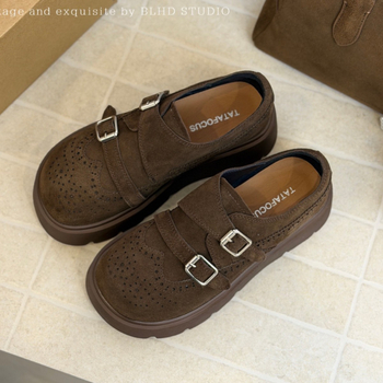 Ženske brogue cipele s debelim potplatom, udobne loaferice s kopčom pojasa, britanski stil