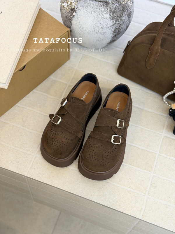 Ženske brogue cipele s debelim potplatom, udobne loaferice s kopčom pojasa, britanski stil
