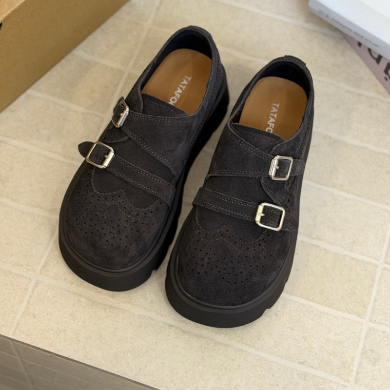 Ženske brogue cipele s debelim potplatom, udobne loaferice s kopčom pojasa, britanski stil