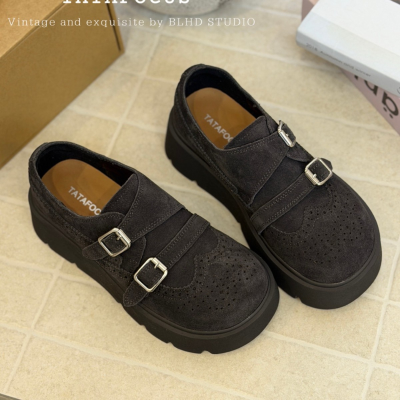 Ženske brogue cipele s debelim potplatom, udobne loaferice s kopčom pojasa, britanski stil