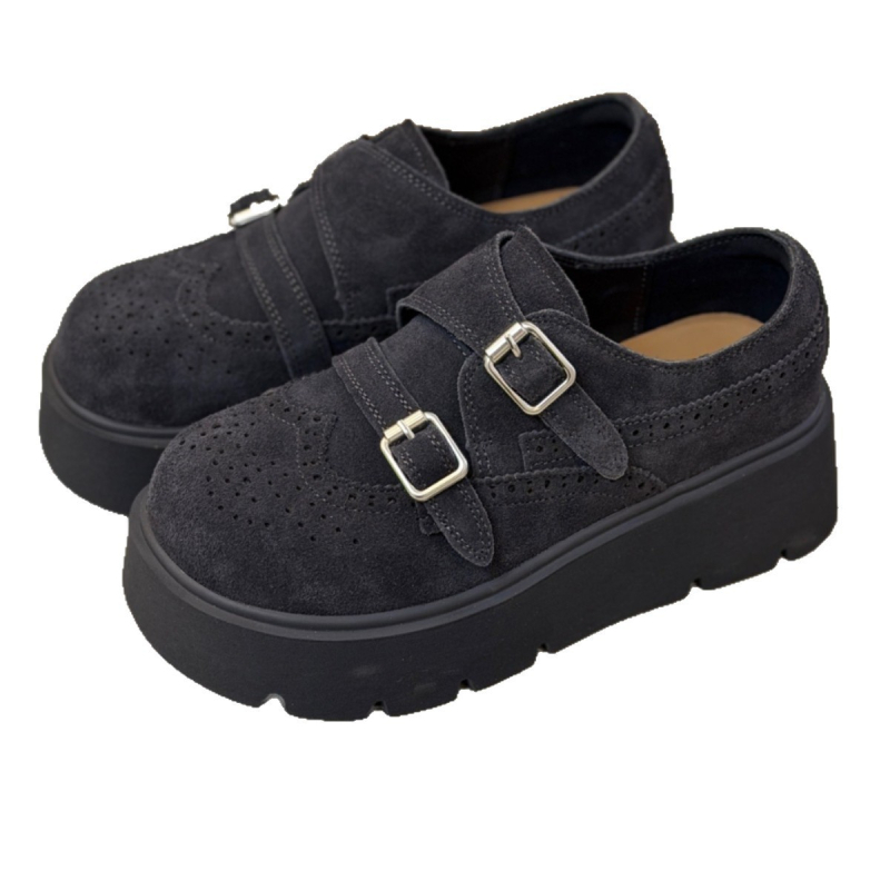 Ženske brogue cipele s debelim potplatom, udobne loaferice s kopčom pojasa, britanski stil