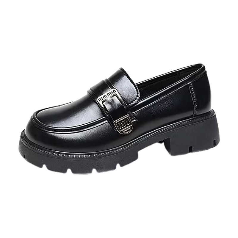 Crne ženske loaferice od PU kože, okrugli vrh, niski blok potpetice 3–5 cm, gumena potplata, mekana podstava, japanskog stila, pogodne za proljeće, ljeto i jesen