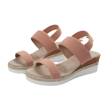 Женски сандали с клин за голям размер, лято 2026, модел с открит пръст и еластично без закопчаване, дебела подметка