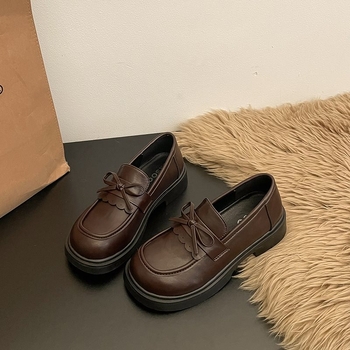 Ženske mokasinice s mašnicom, debela potplata, casual retro stil, niski otvor, povećanje visine