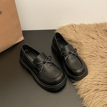 Ženske mokasinice s mašnicom, debela potplata, casual retro stil, niski otvor, povećanje visine