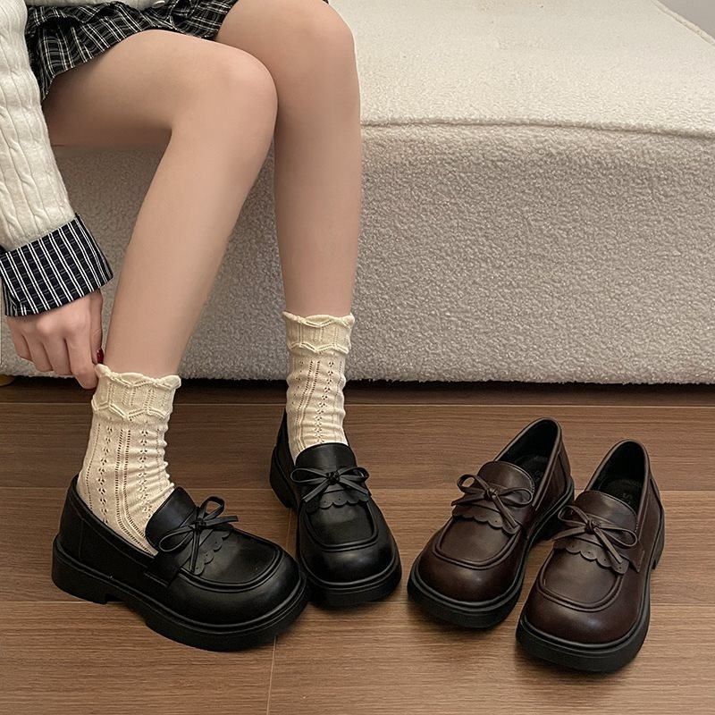 Ženske mokasinice s mašnicom, debela potplata, casual retro stil, niski otvor, povećanje visine
