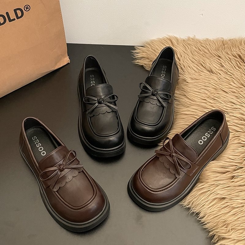 Ženske mokasinice s mašnicom, debela potplata, casual retro stil, niski otvor, povećanje visine