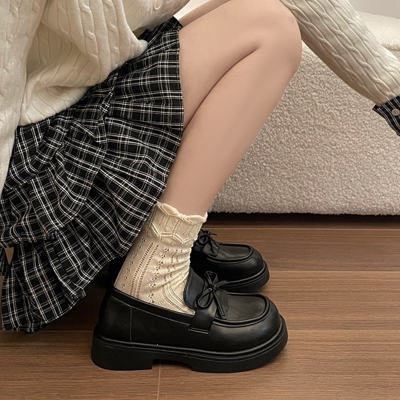 Ženske mokasinice s mašnicom, debela potplata, casual retro stil, niski otvor, povećanje visine