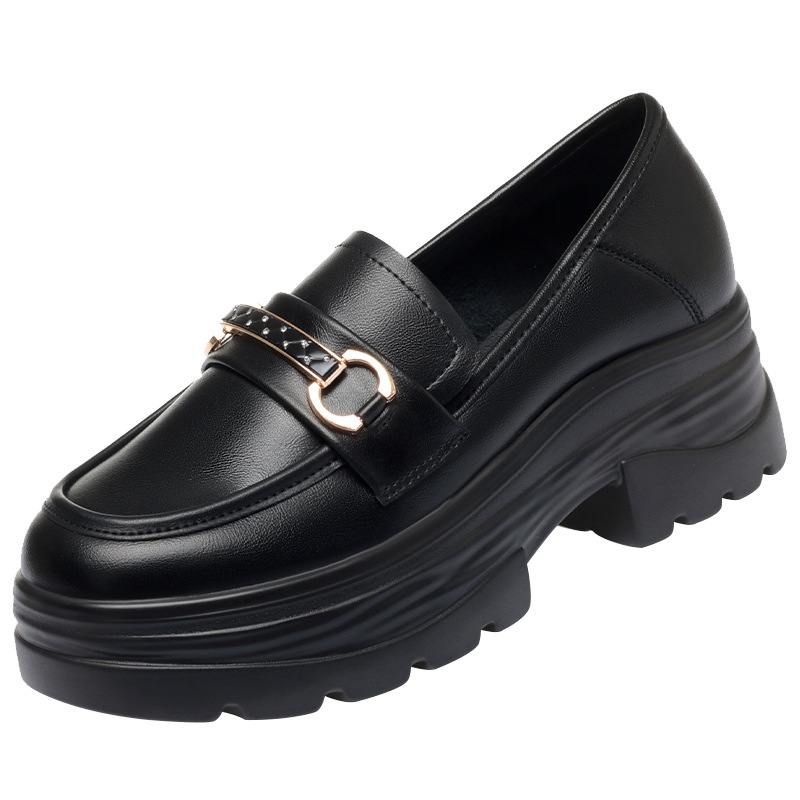 Ženske slip-on loaferice s debelom platformom i debelim petom, okrugli vrh prsta, britanski stil, jednobojne