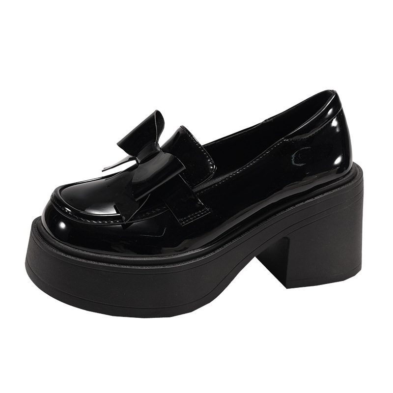 Crne Mary Jane cipele s debelim petom i debelom potplatom, ženske kožne slip-on loaferice, novi model 2025 za proljeće i jesen.