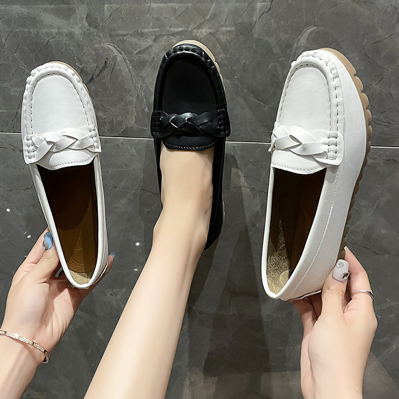 Ženske loaferice u korejskom stilu, okrugli vrh, mekana potplat, niski pet, slip-on, jednobojne