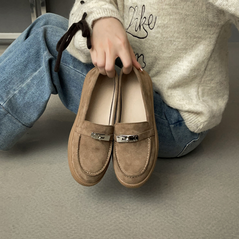 Ženske kožne loaferice od kravlje kože, šumski retro stil, okrugli vrh, slip-on, ravni potplati za proljeće i jesen
