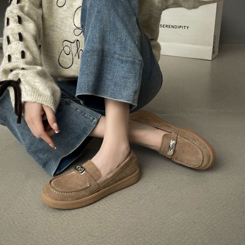 Ženske kožne loaferice od kravlje kože, šumski retro stil, okrugli vrh, slip-on, ravni potplati za proljeće i jesen