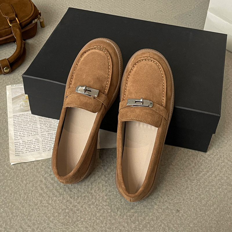 Ženske kožne loaferice od kravlje kože, šumski retro stil, okrugli vrh, slip-on, ravni potplati za proljeće i jesen