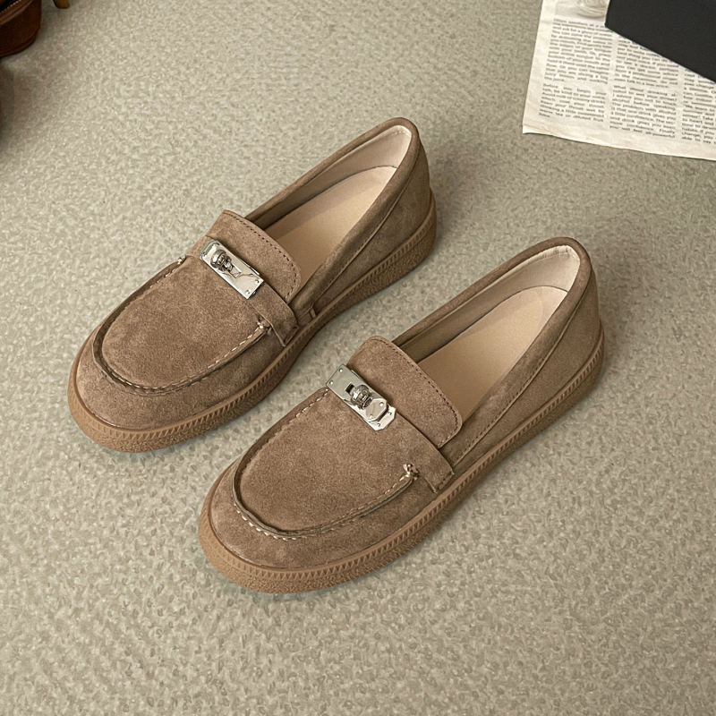Ženske kožne loaferice od kravlje kože, šumski retro stil, okrugli vrh, slip-on, ravni potplati za proljeće i jesen