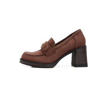 Ženske loaferice od izmućene kože, britanski retro stil, debeli potpet 6–8 cm, slip-on