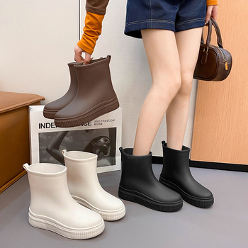 Női esőcsizma vádlit körül érő, fleece béléssel, meleg, vízálló, csúszásmentes, vastag talppal, kényelmes és tartós