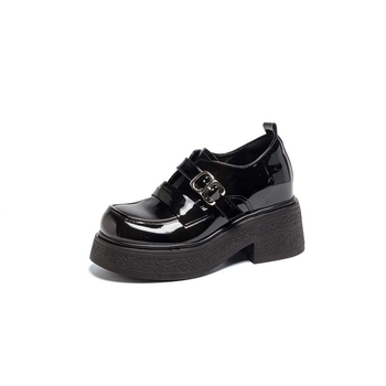 Ženske kožne loaferice s debelim đonom za povećanje visine, crne, britanski stil