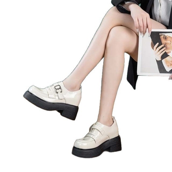 Ženske kožne loaferice s debelim đonom za povećanje visine, crne, britanski stil
