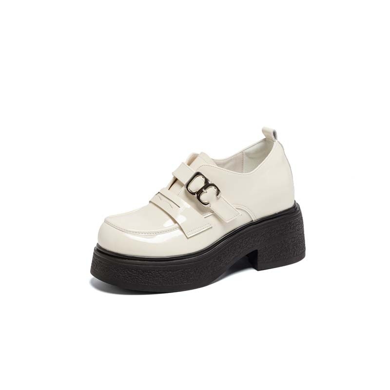 Ženske kožne loaferice s debelim đonom za povećanje visine, crne, britanski stil